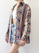 Load image into Gallery viewer, Floral Stripe 80s Button Up Blouse (S)
