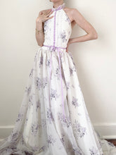 Load image into Gallery viewer, 1970s Purple Lavender Floral Organza Ribbon Dress (XS/S)