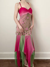 Load image into Gallery viewer, 90s Pink & Green Silk Designer Fairy Gown Dress (S/M)