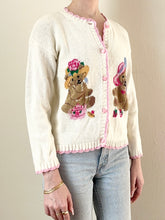 Load image into Gallery viewer, 80s 90s Teddy Bear Cardigan Sweater (xxs)