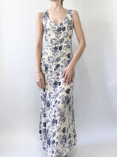 Load image into Gallery viewer, Blue Floral 90s Midi Dress and Cardigan Set (6, S/M)