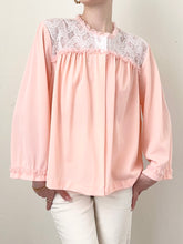 Load image into Gallery viewer, Pink Silky Lace Trim 1960s Princess Lace Trim Bed Jacket (S)