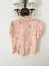 Load image into Gallery viewer, Peach Pink Floral Puff Sleeve Antique 1930s 1940s Silk Tie Bed Jacket Blouse (S/M)