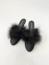 Load image into Gallery viewer, Black Feather Kitten Heel Mules (5.5)