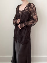 Load image into Gallery viewer, 90s Chocolate Brown Satin Slip & Lace Bolero Set (L)