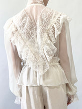 Load image into Gallery viewer, 1970s Sheer Lace Trim Victorian Style Blouse (XS)