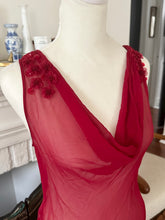 Load image into Gallery viewer, 90s Red Sheer Silk Designer Gown Dress (S/M)