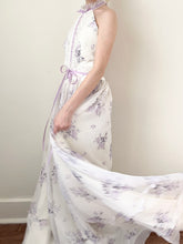 Load image into Gallery viewer, 1970s Purple Lavender Floral Organza Ribbon Dress (XS/S)