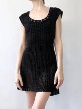 Load image into Gallery viewer, 90s Black Sheer Crochet Mini Dress (M)