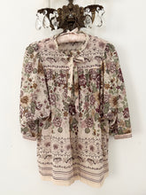 Load image into Gallery viewer, 1970s Brown Floral Button Up Pussy Bow Blouse (M)