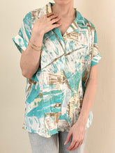 Load image into Gallery viewer, 1980s Funky Blue Button Up Blouse (S)