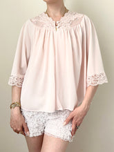 Load image into Gallery viewer, Pink Silky Lace Trim 1960s Princess Belle Sleeve Bed Jacket (S)