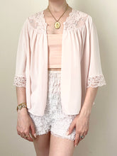 Load image into Gallery viewer, Pink Silky Lace Trim 1960s Princess Belle Sleeve Bed Jacket (S)