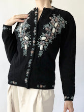 Load image into Gallery viewer, Black Light Bright 1950s Beaded Cardigan (S)