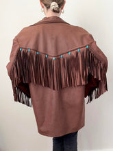 Load image into Gallery viewer, Brown Leather Southwestern Fringe Jacket (M)