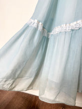 Load image into Gallery viewer, 1970s Baby Blue Lace Ruffle Coquette Cotton Gown Ribbon Dress (XS)