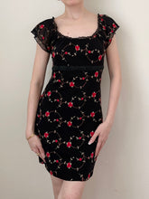 Load image into Gallery viewer, Red Rosette Embroidered Vintage Milkmaid Mini Dress (XS)