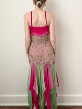 Load image into Gallery viewer, 90s Pink & Green Silk Designer Fairy Gown Dress (S/M)