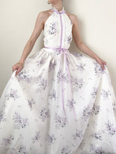 Load image into Gallery viewer, 1970s Purple Lavender Floral Organza Ribbon Dress (XS/S)