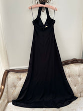 Load image into Gallery viewer, 70s Black Floral Halter Dress (S)