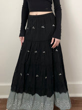 Load image into Gallery viewer, Black and Grey Cotton Silver Sequin Boho Fairy Skirt (L, 30”)