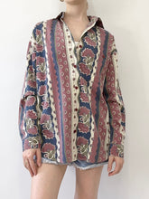 Load image into Gallery viewer, Floral Stripe 80s Button Up Blouse (S)