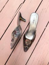 Load image into Gallery viewer, 2000s Chocolate Brown Satin Beaded Sequin Pointed Kitten Heel Mules (11)