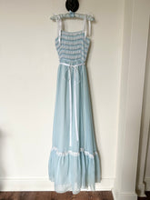 Load image into Gallery viewer, 1970s Baby Blue Lace Ruffle Coquette Cotton Gown Ribbon Dress (XS)