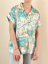 Load image into Gallery viewer, 1980s Funky Blue Button Up Blouse (S)
