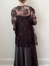 Load image into Gallery viewer, 90s Chocolate Brown Satin Slip & Lace Bolero Set (L)