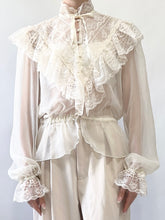 Load image into Gallery viewer, 1970s Sheer Lace Trim Victorian Style Blouse (XS)