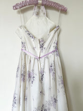 Load image into Gallery viewer, 1970s Purple Lavender Floral Organza Ribbon Dress (XS/S)