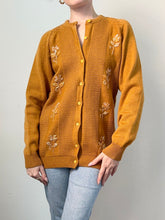 Load image into Gallery viewer, 60s Burnt Orange Floral Embroidered Cardigan (S)
