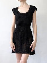Load image into Gallery viewer, 90s Black Sheer Crochet Mini Dress (M)