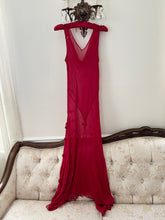Load image into Gallery viewer, 90s Red Sheer Silk Designer Gown Dress (S/M)