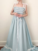 Load image into Gallery viewer, 1970s Baby Blue Lace Ruffle Coquette Cotton Gown Ribbon Dress (XS)
