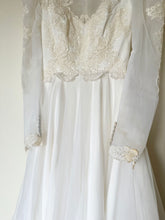 Load image into Gallery viewer, 70s Embroidered Lace Puff Sleeve Victorian Style Wedding Dress (XS/S)