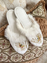 Load image into Gallery viewer, 1950s White Fur Trim Japanese Dragon Slippers (6)