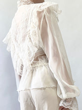 Load image into Gallery viewer, 1970s Sheer Lace Trim Victorian Style Blouse (XS)