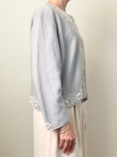 Load image into Gallery viewer, Baby Blue 1950s Beaded Pearl Cardigan Sweater (S)