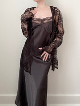 Load image into Gallery viewer, 90s Chocolate Brown Satin Slip & Lace Bolero Set (L)