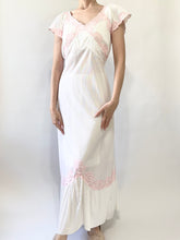 Load image into Gallery viewer, 1970s White Slip Dress Nightgown with Pink Lace Trim (S-L)
