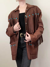 Load image into Gallery viewer, Brown Leather Southwestern Fringe Jacket (M)