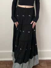 Load image into Gallery viewer, Black and Grey Cotton Silver Sequin Boho Fairy Skirt (L, 30”)