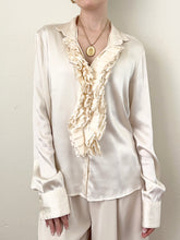 Load image into Gallery viewer, Vintage Italian Pure Silk Ruffle Blouse (S/M)