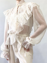 Load image into Gallery viewer, 1970s Sheer Lace Trim Victorian Style Blouse (XS)