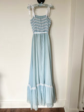 Load image into Gallery viewer, 1970s Baby Blue Lace Ruffle Coquette Cotton Gown Ribbon Dress (XS)