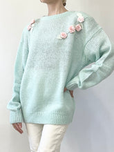 Load image into Gallery viewer, Pastel Blue 1980s Rosette Sweater (L)