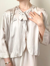 Load image into Gallery viewer, Vintage 1940s Baby Blue Liquid Satin Bow Bed Jacket (S/M)