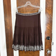 Load image into Gallery viewer, Vintage Y2K Brown Silk Silver Sequin Skirt (XS/S, 30”)